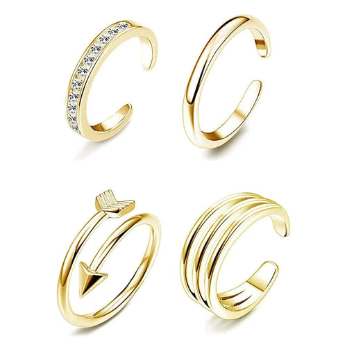 4Pcs Simple Alloy Crystal Foot Ring Adjustable Opening Toe Ring For