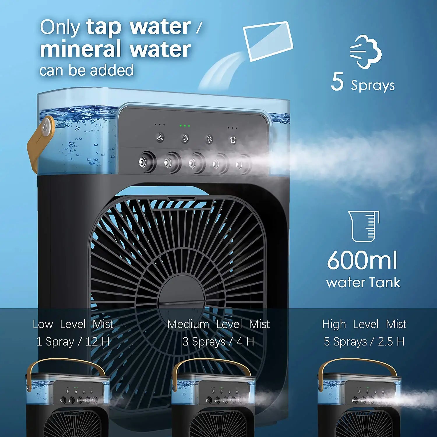 3 In 1 Fan Air Conditioners Portable USB Electric Fan LED Night Light