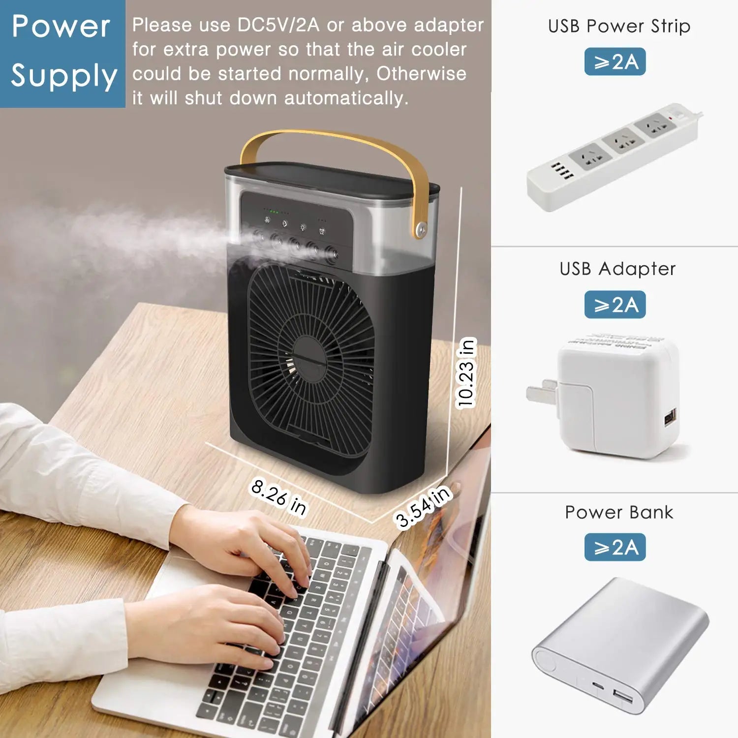 3 In 1 Fan Air Conditioners Portable USB Electric Fan LED Night Light